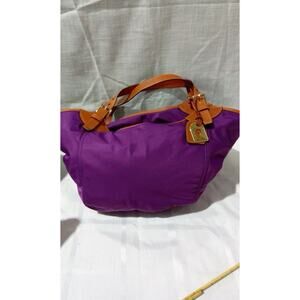 Dooney & Bourke Valerie Purple Nylon/Brown Leather Trim Hobo Shoulder Bag Purse